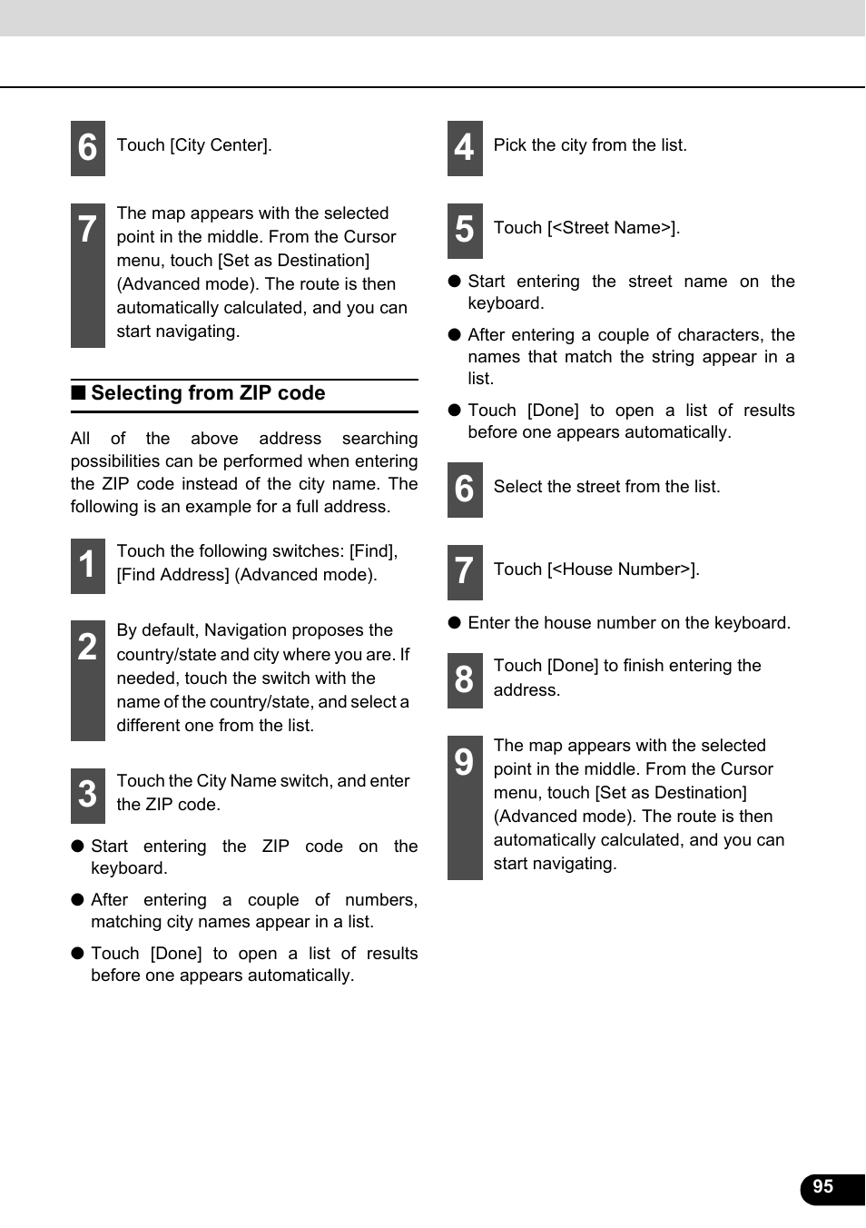 Selecting from zip code | Eclipse - Fujitsu Ten ECLIPSE AVN726E User Manual | Page 97 / 230