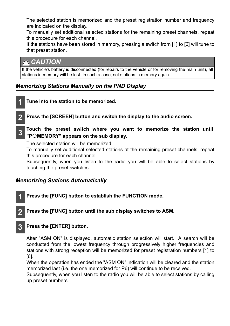 Memorizing stations manually on the pnd display, Memorizing stations automatically | Eclipse - Fujitsu Ten AVN2210p User Manual | Page 10 / 42