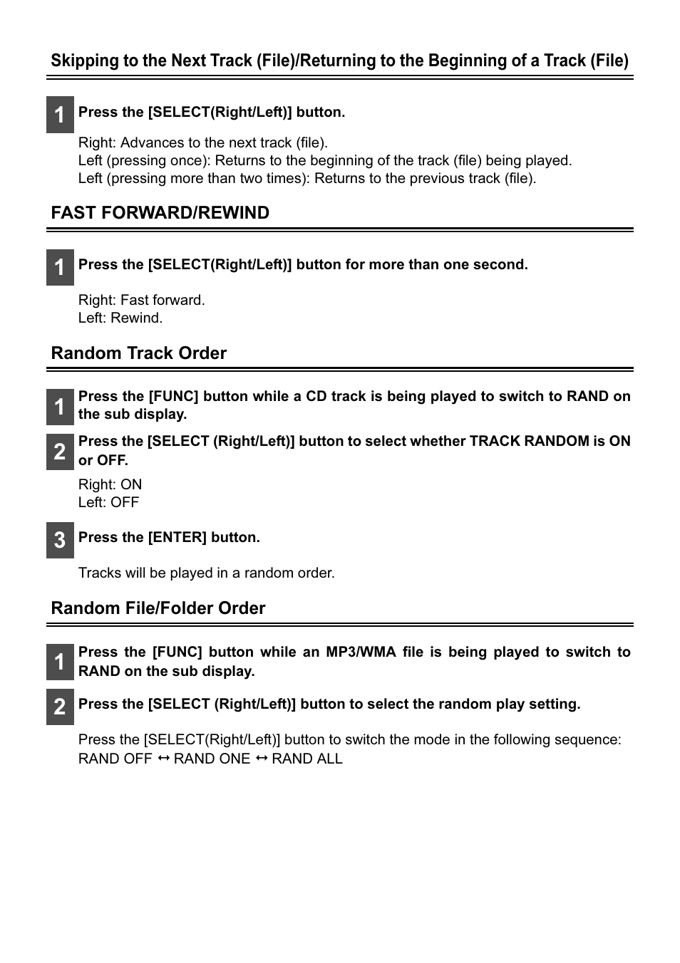 Fast forward/rewind, Random track order, Random file/folder order | Eclipse - Fujitsu Ten AVN2210p User Manual | Page 18 / 42