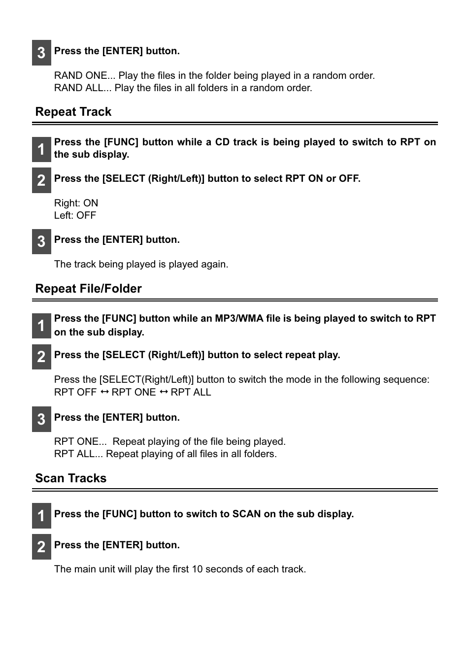 Repeat track, Repeat file/folder, Scan tracks | Eclipse - Fujitsu Ten AVN2210p User Manual | Page 19 / 42