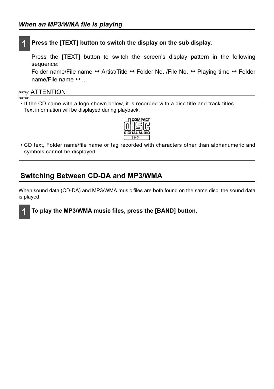 When an mp3/wma file is playing, Switching between cd-da and mp3/wma | Eclipse - Fujitsu Ten AVN2210p User Manual | Page 21 / 42