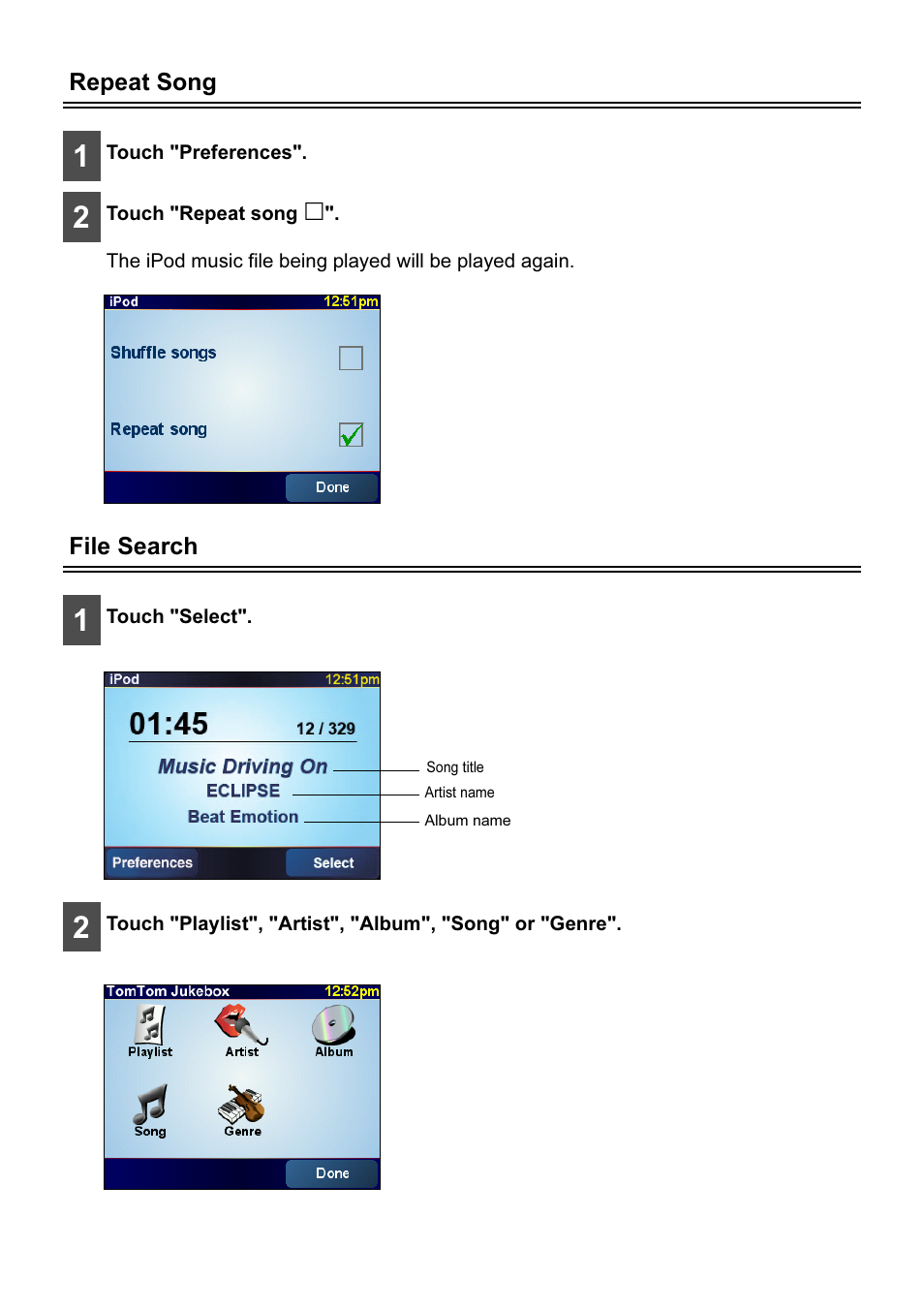 Repeat song, File search | Eclipse - Fujitsu Ten AVN2210p User Manual | Page 28 / 42