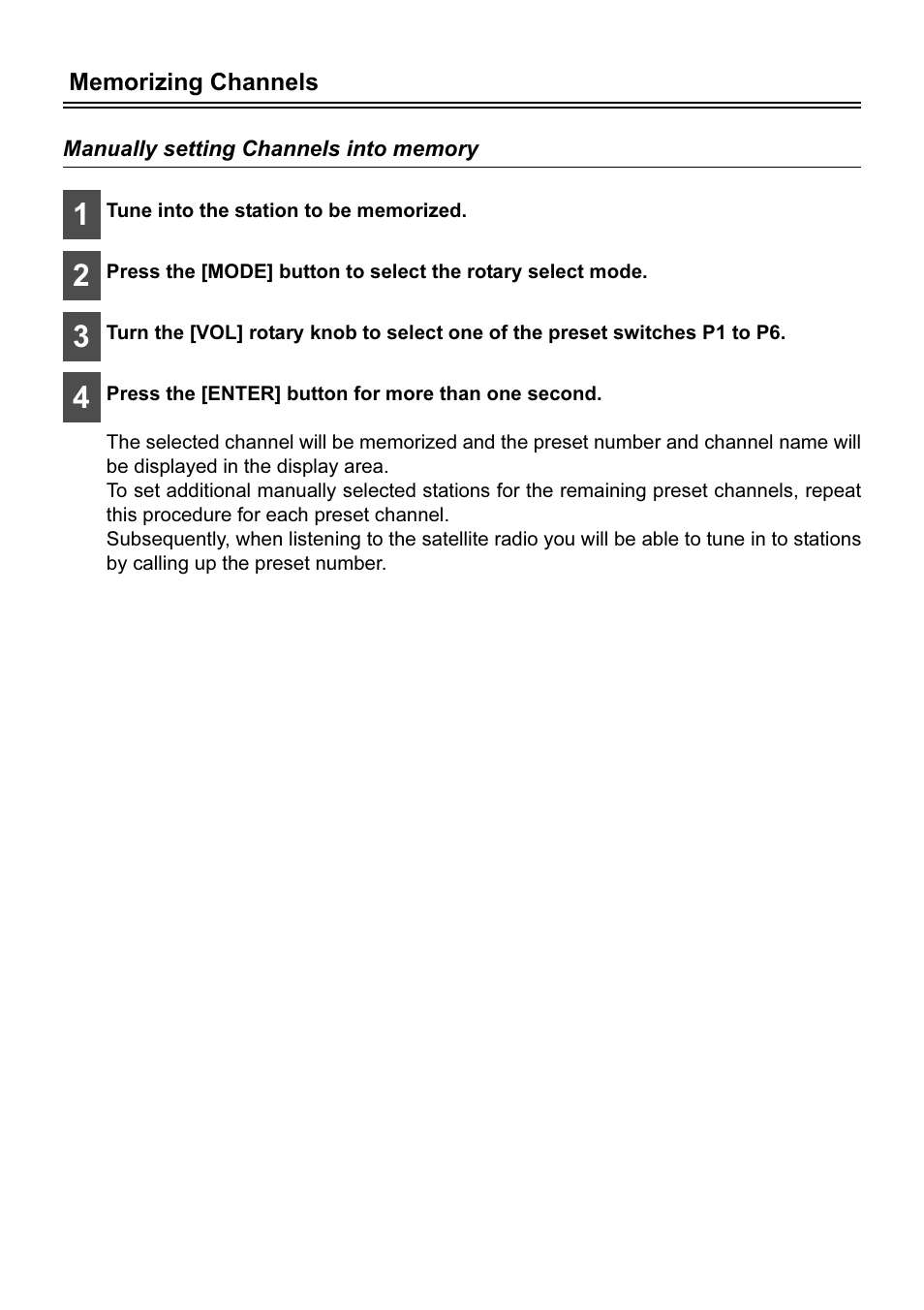 Memorizing channels, Manually setting channels into memory | Eclipse - Fujitsu Ten AVN2210p User Manual | Page 31 / 42