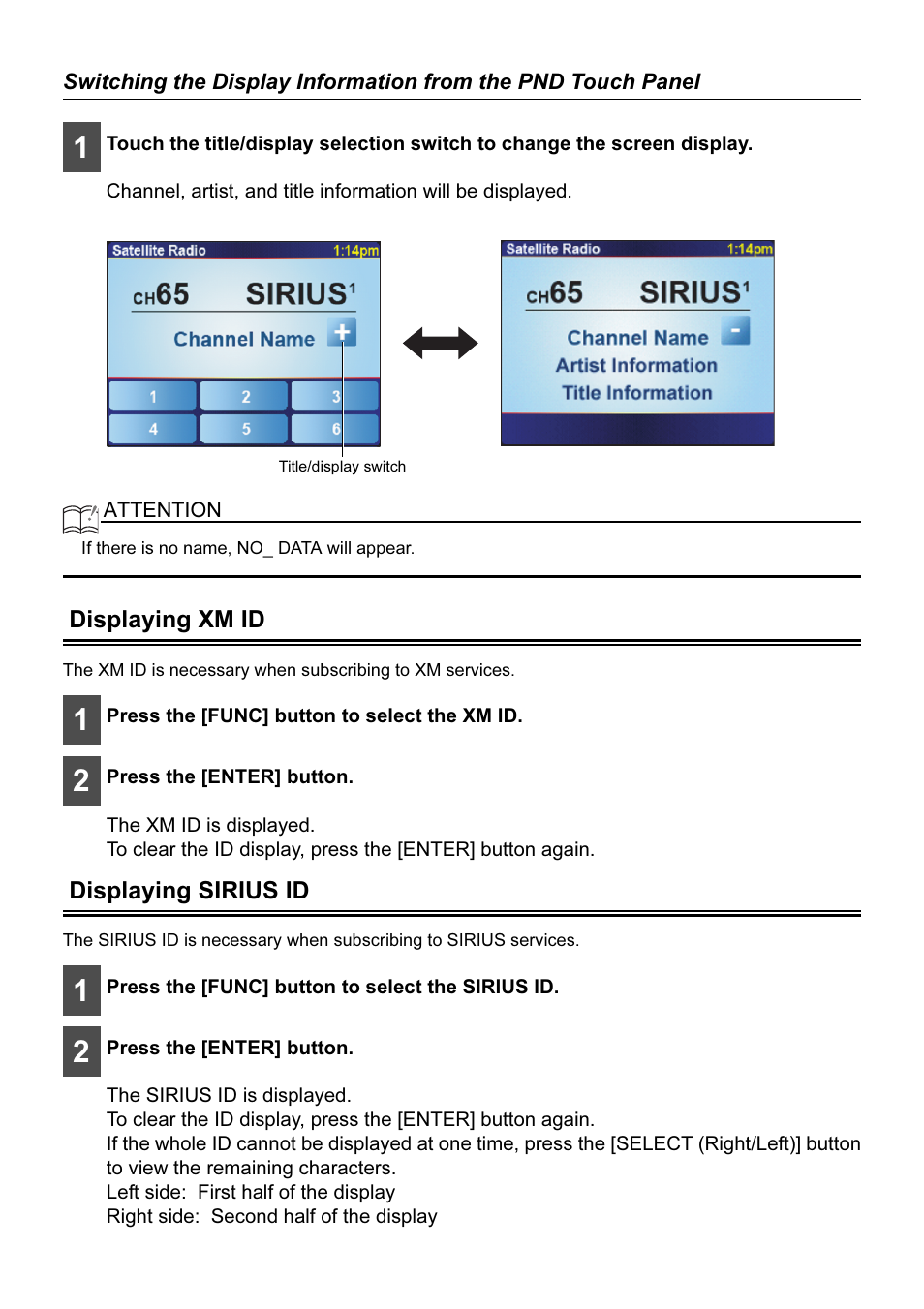 Displaying xm id, Displaying sirius id | Eclipse - Fujitsu Ten AVN2210p User Manual | Page 34 / 42
