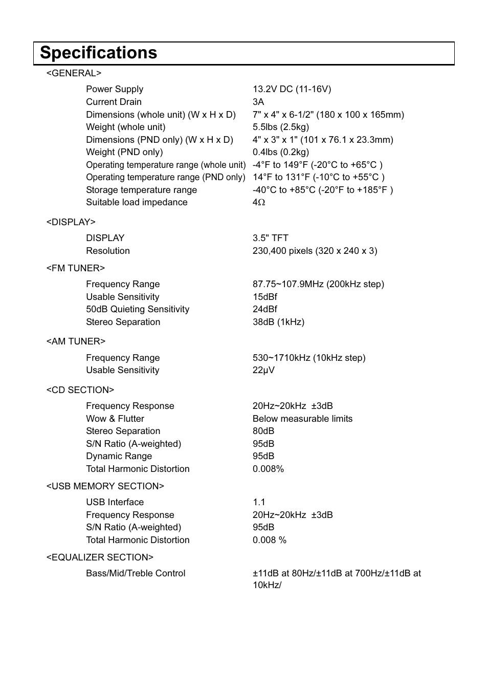 Specifications | Eclipse - Fujitsu Ten AVN2210p User Manual | Page 40 / 42