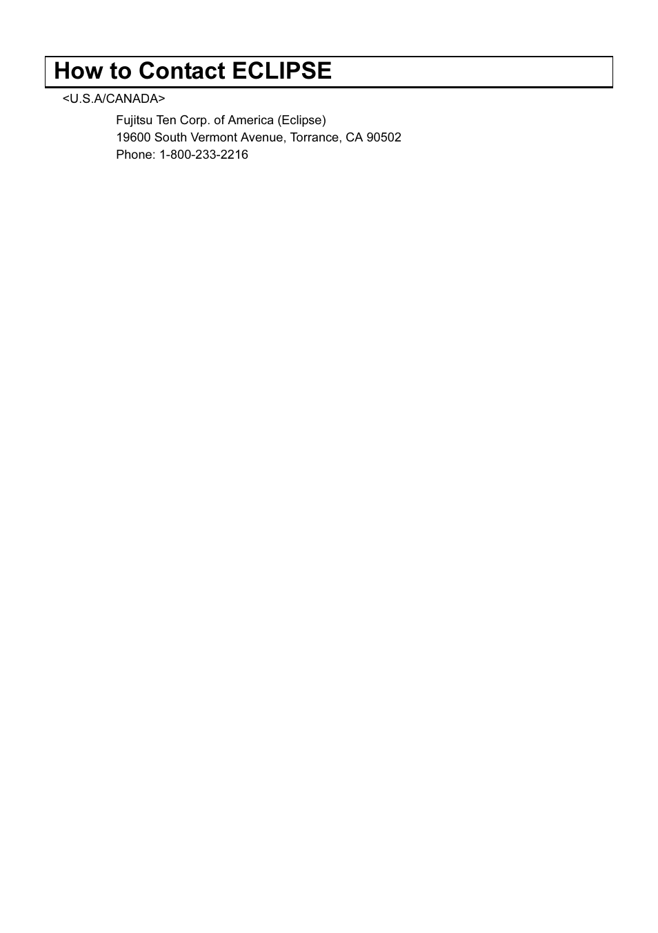 How to contact eclipse | Eclipse - Fujitsu Ten AVN2210p User Manual | Page 42 / 42