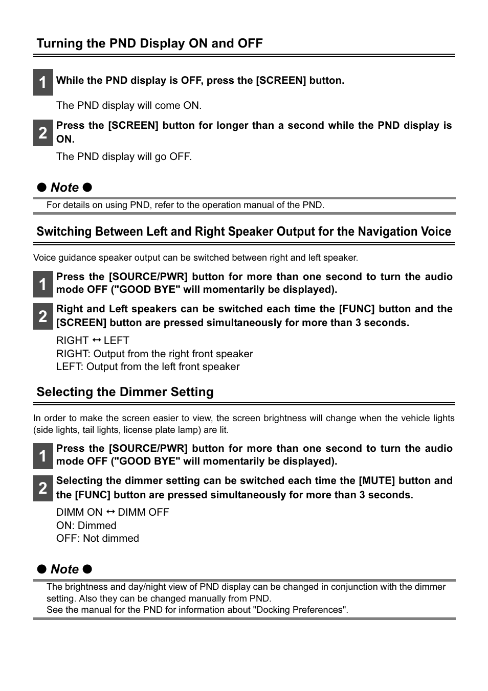 Turning the pnd display on and off, Selecting the dimmer setting | Eclipse - Fujitsu Ten AVN2210p User Manual | Page 8 / 42
