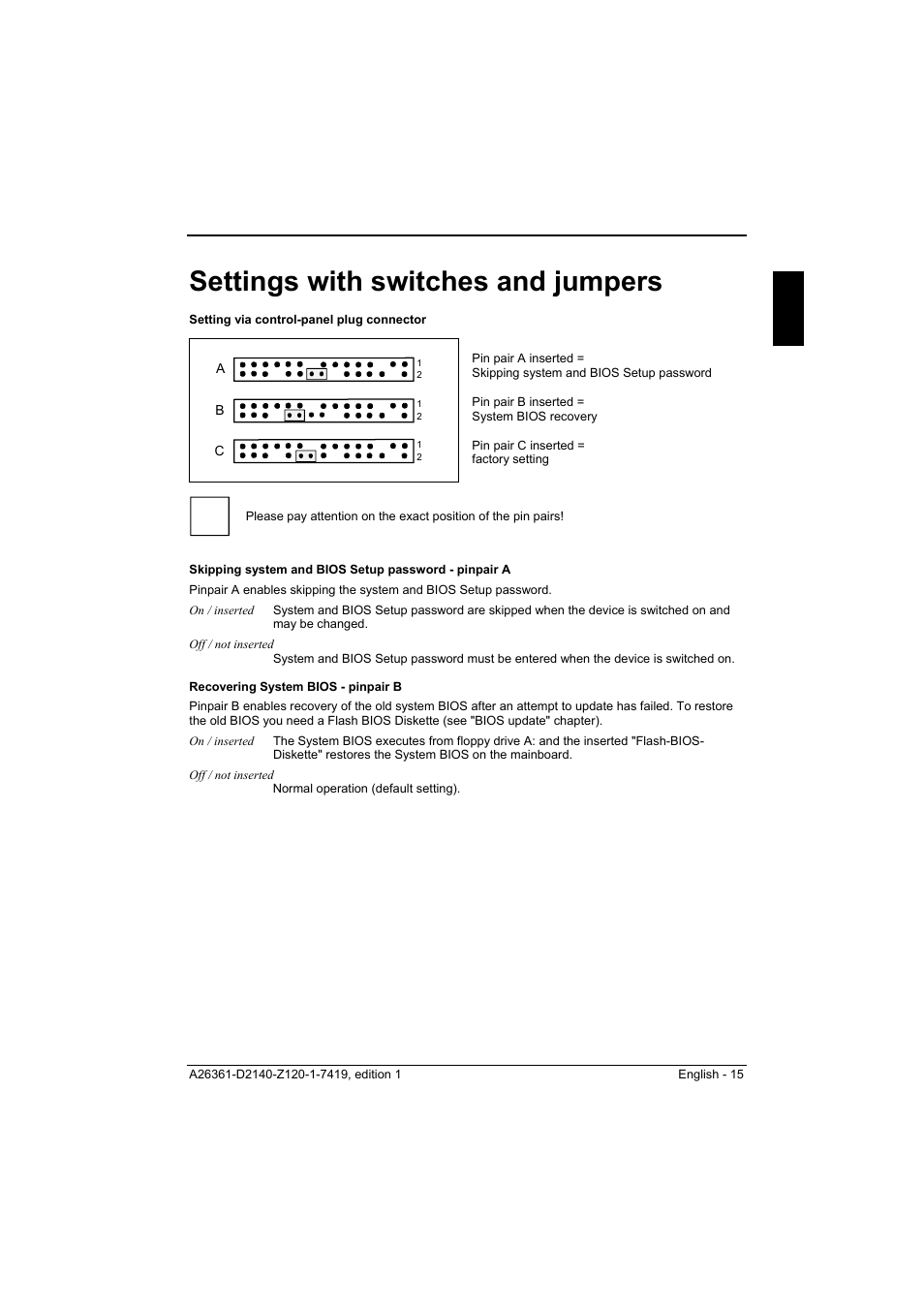 Settings with switches and jumpers | Eclipse - Fujitsu Ten Mainboard D2140 User Manual | Page 24 / 40