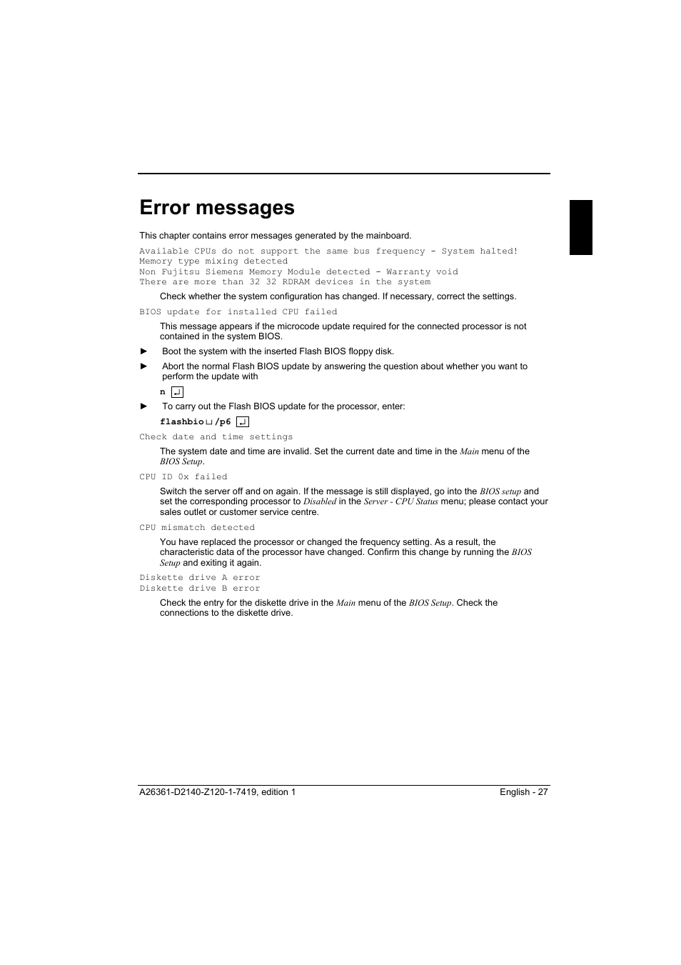 Error messages | Eclipse - Fujitsu Ten Mainboard D2140 User Manual | Page 36 / 40