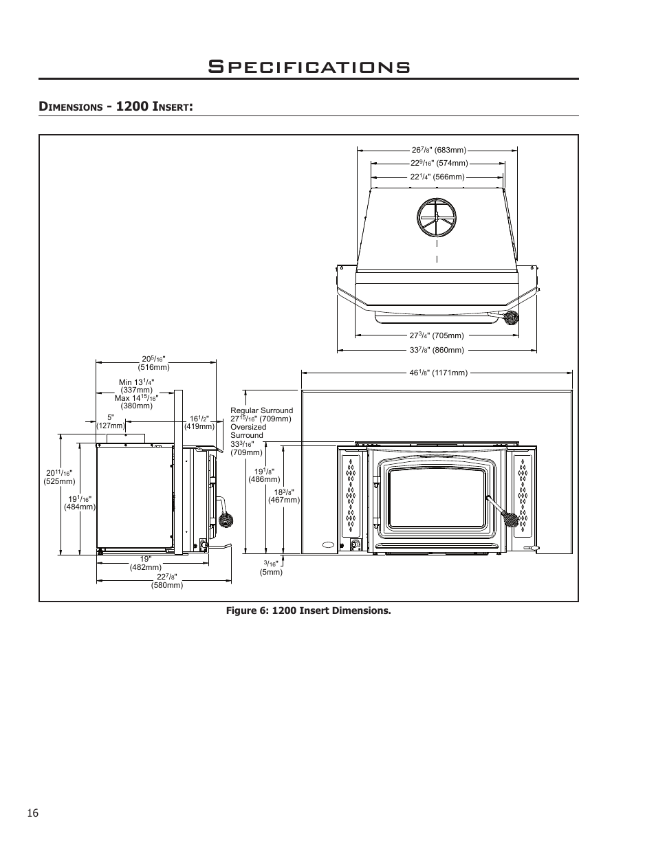 Specifications, 1200 i | Enviro Kodiak 1700 Fireplace Freestanding User Manual | Page 16 / 50