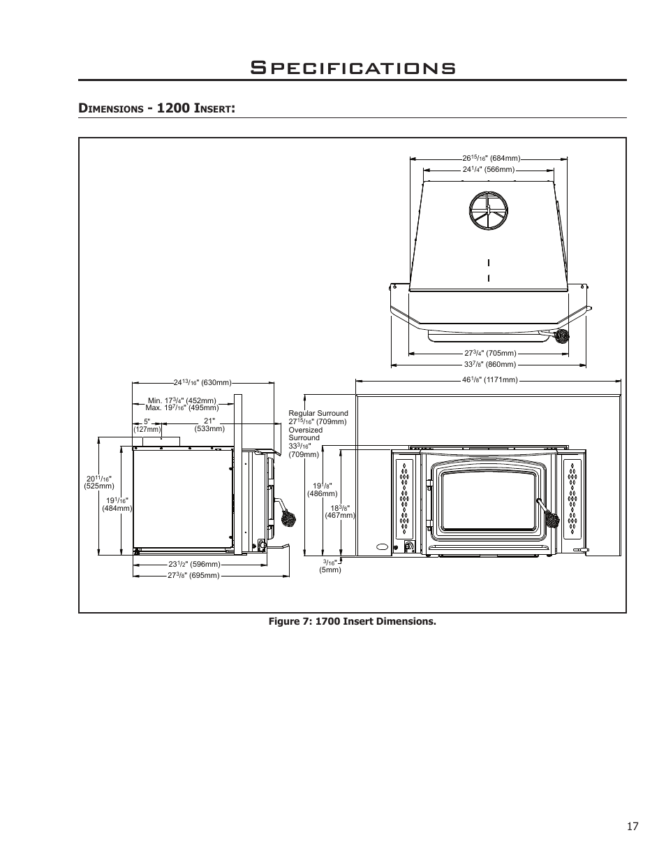 Specifications, 1200 i | Enviro Kodiak 1700 Fireplace Freestanding User Manual | Page 17 / 50