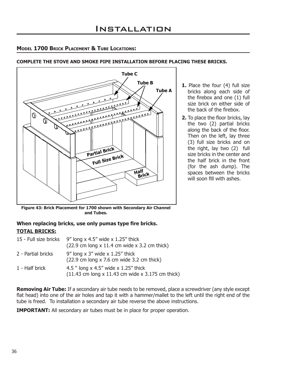 Installation | Enviro Kodiak 1700 Fireplace Freestanding User Manual | Page 36 / 50