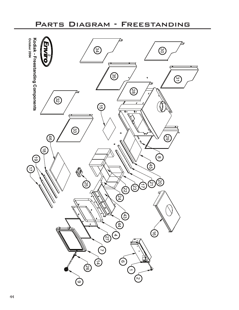 Parts diagram - freestanding | Enviro Kodiak 1700 Fireplace Freestanding User Manual | Page 44 / 50