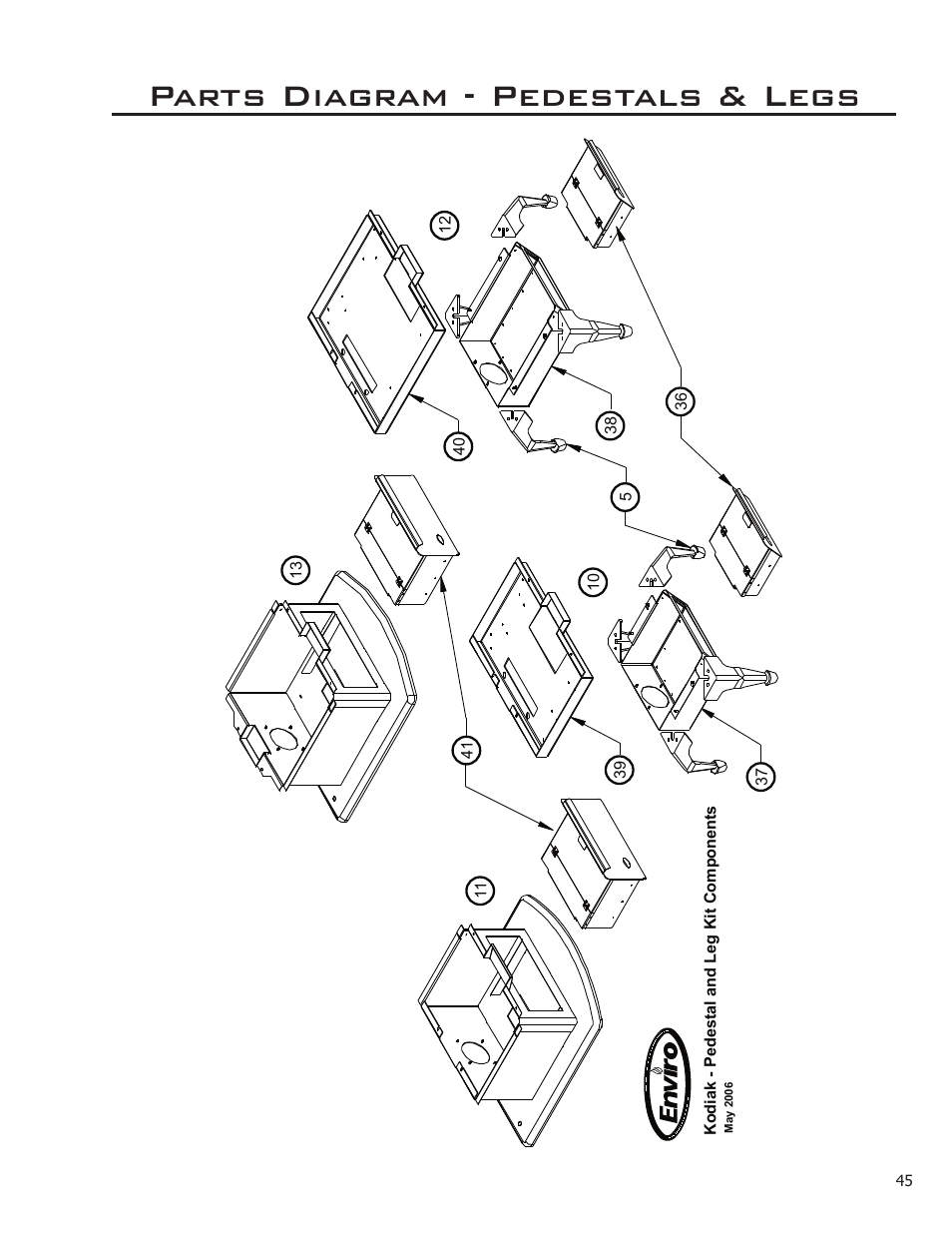 Parts diagram - pedestals & legs | Enviro Kodiak 1700 Fireplace Freestanding User Manual | Page 45 / 50