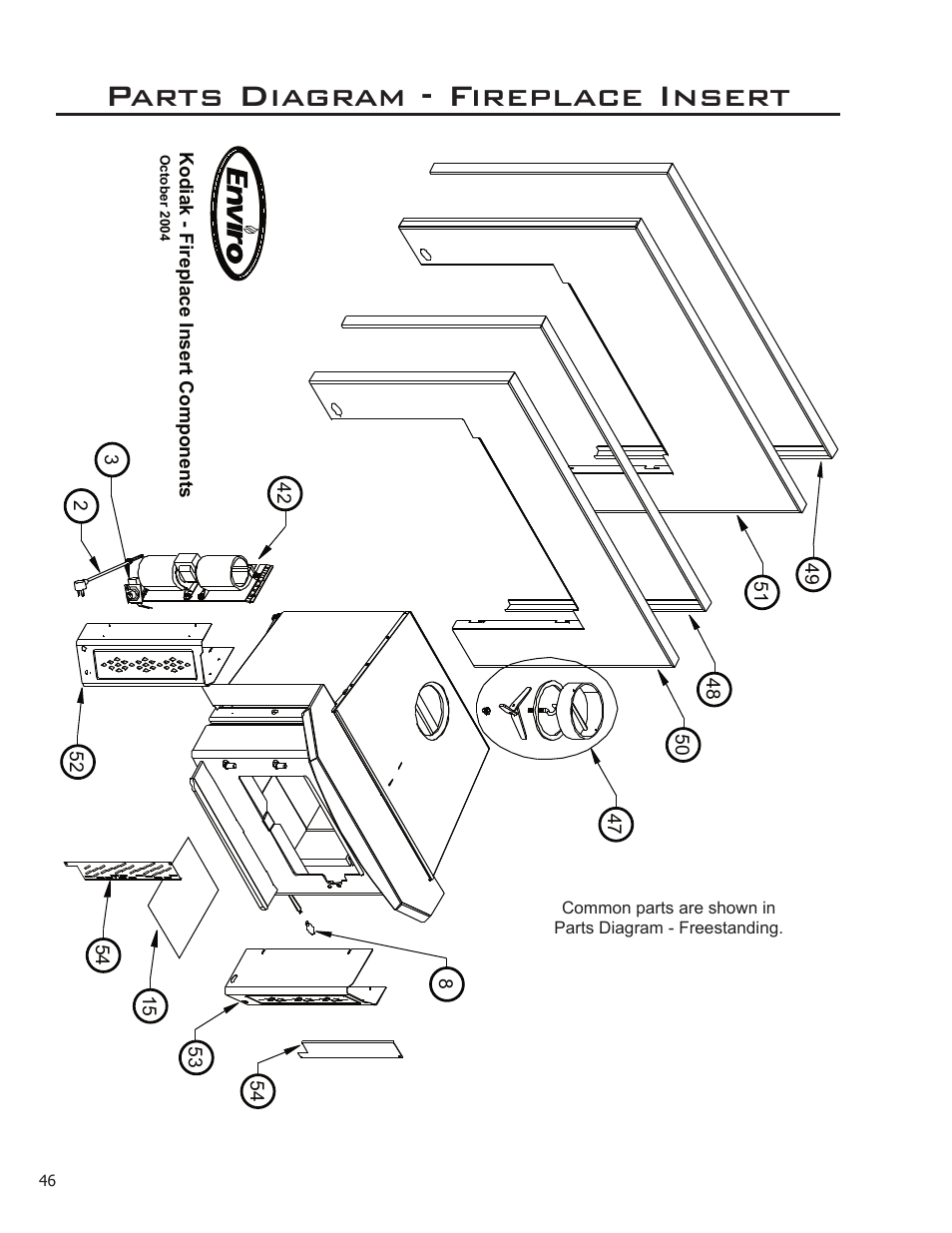 Parts diagram - fireplace insert | Enviro Kodiak 1700 Fireplace Freestanding User Manual | Page 46 / 50