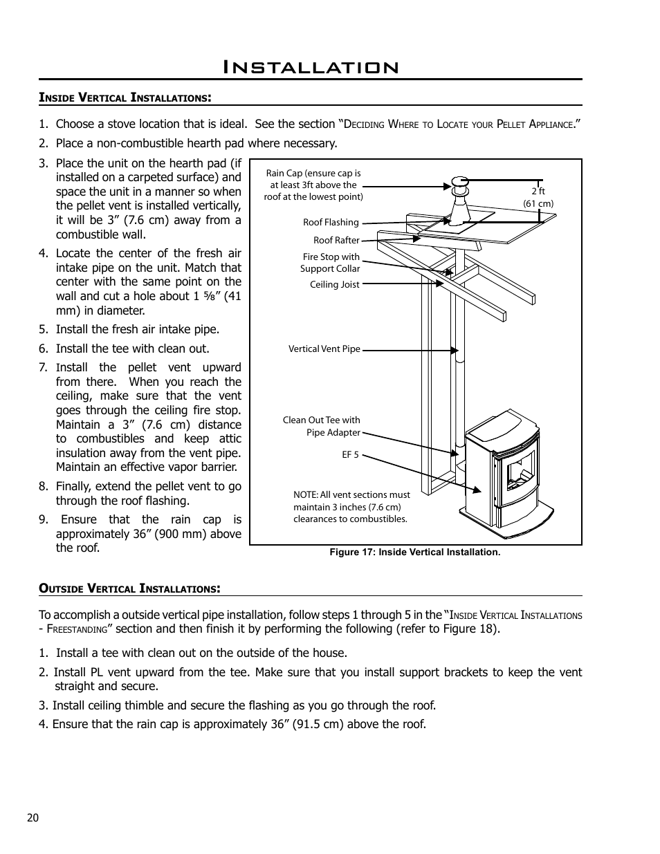 Inside vertical installations, Outside vertical installations - freestanding, Outside vertical installations | Installation | Enviro C-10825 User Manual | Page 20 / 36