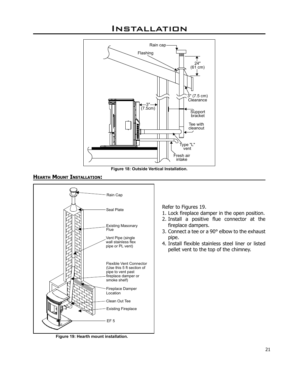 Hearth mount installation, Installation | Enviro C-10825 User Manual | Page 21 / 36