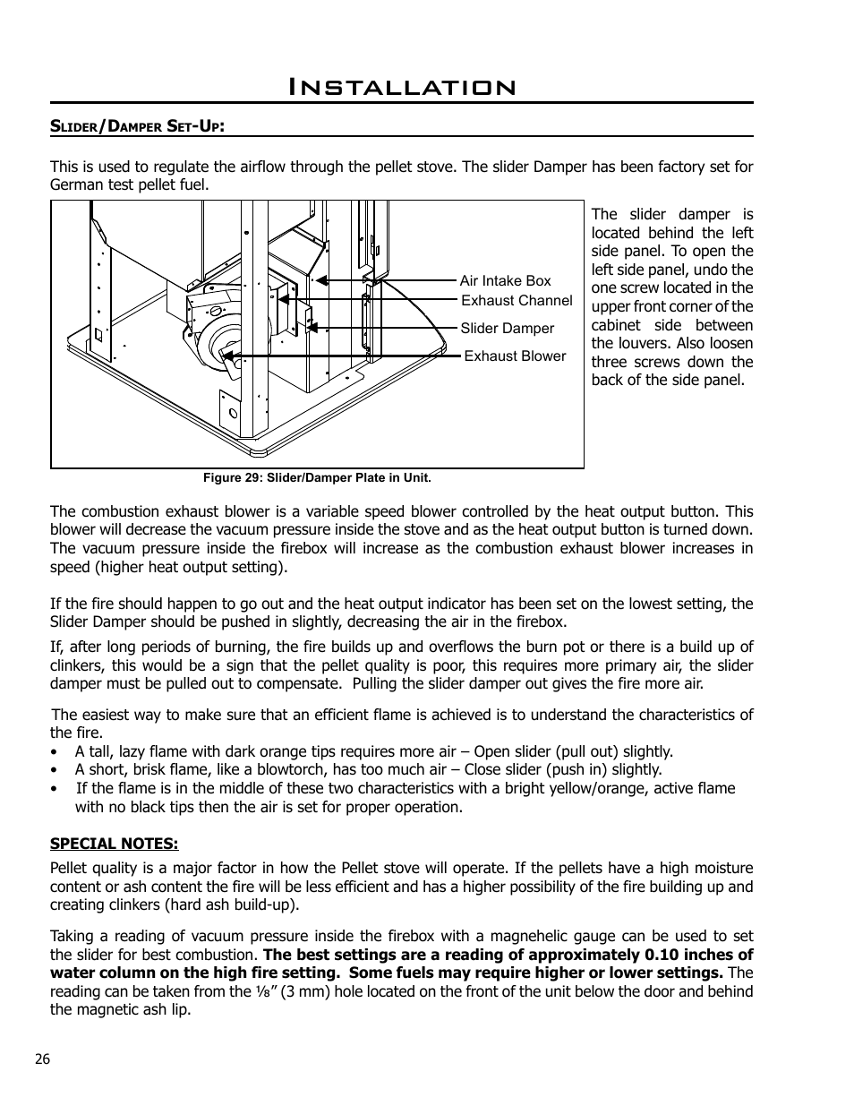 Slider/damper set-up, Installation | Enviro C-10825 User Manual | Page 26 / 36