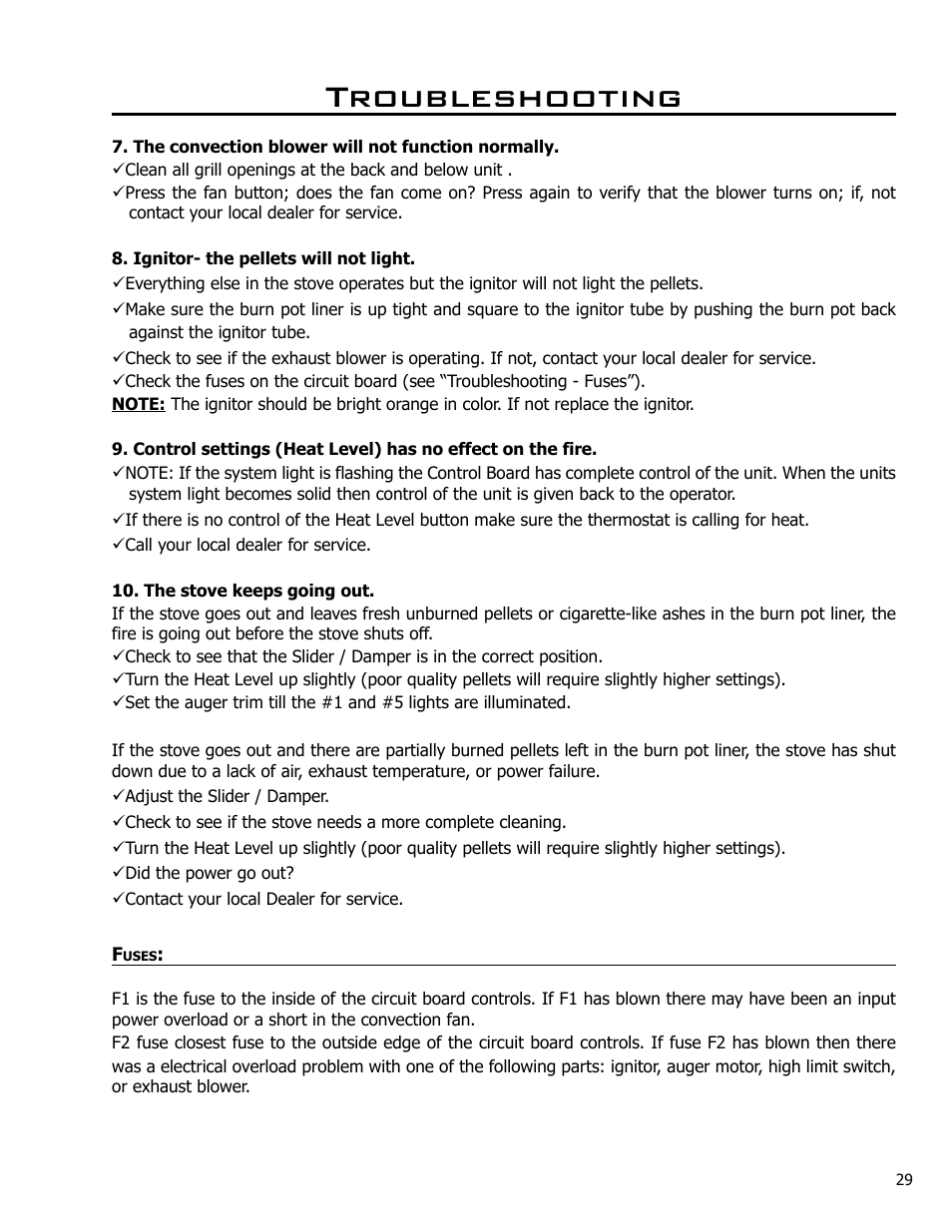 Fuses, Troubleshooting | Enviro C-10825 User Manual | Page 29 / 36