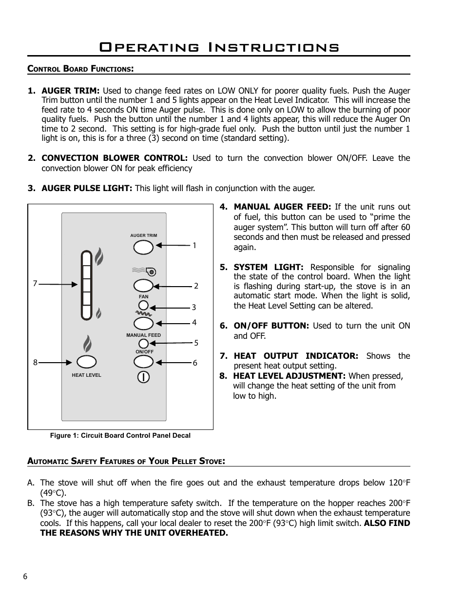 Operating instructions, Control board functions | Enviro C-10825 User Manual | Page 6 / 36