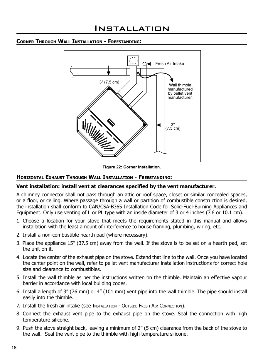 Corner through wall installation - freestanding, Installation | Enviro Meridian User Manual | Page 18 / 44