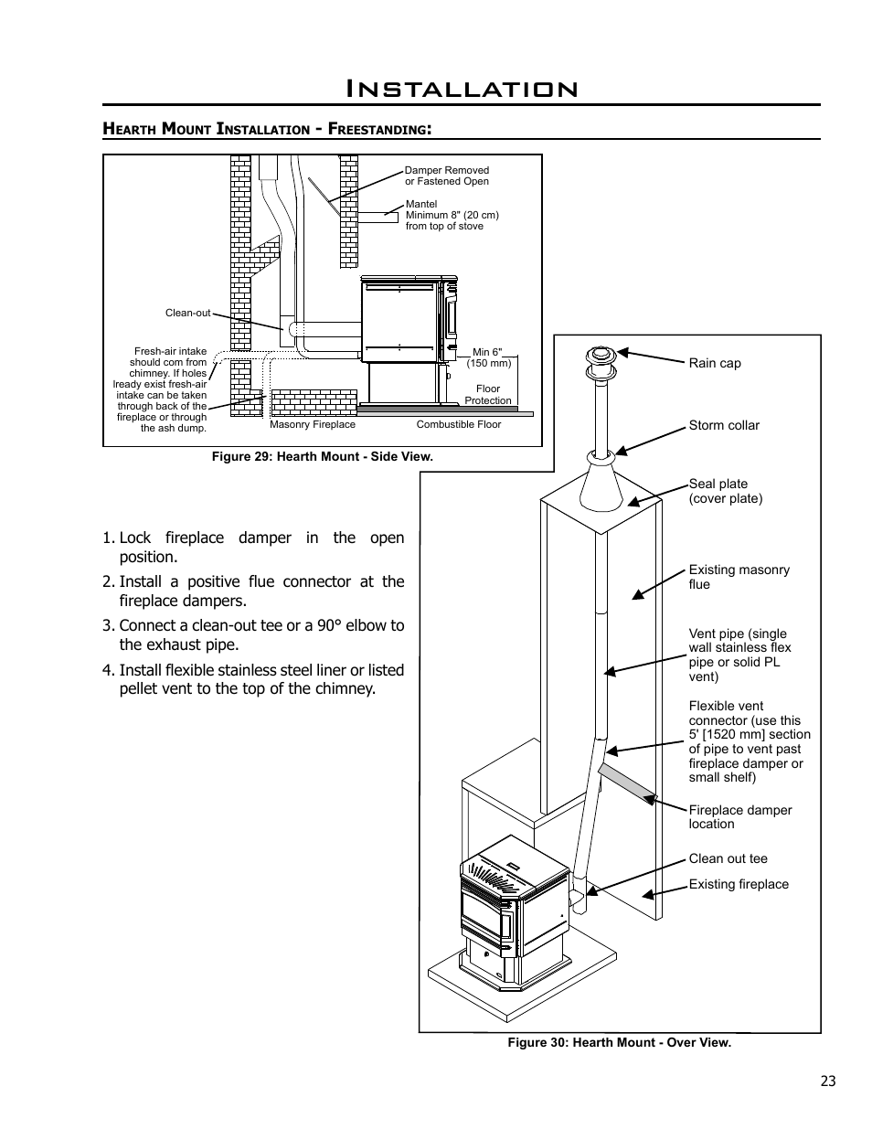 Hearth mount installation - freestanding, Installation | Enviro Meridian User Manual | Page 23 / 44