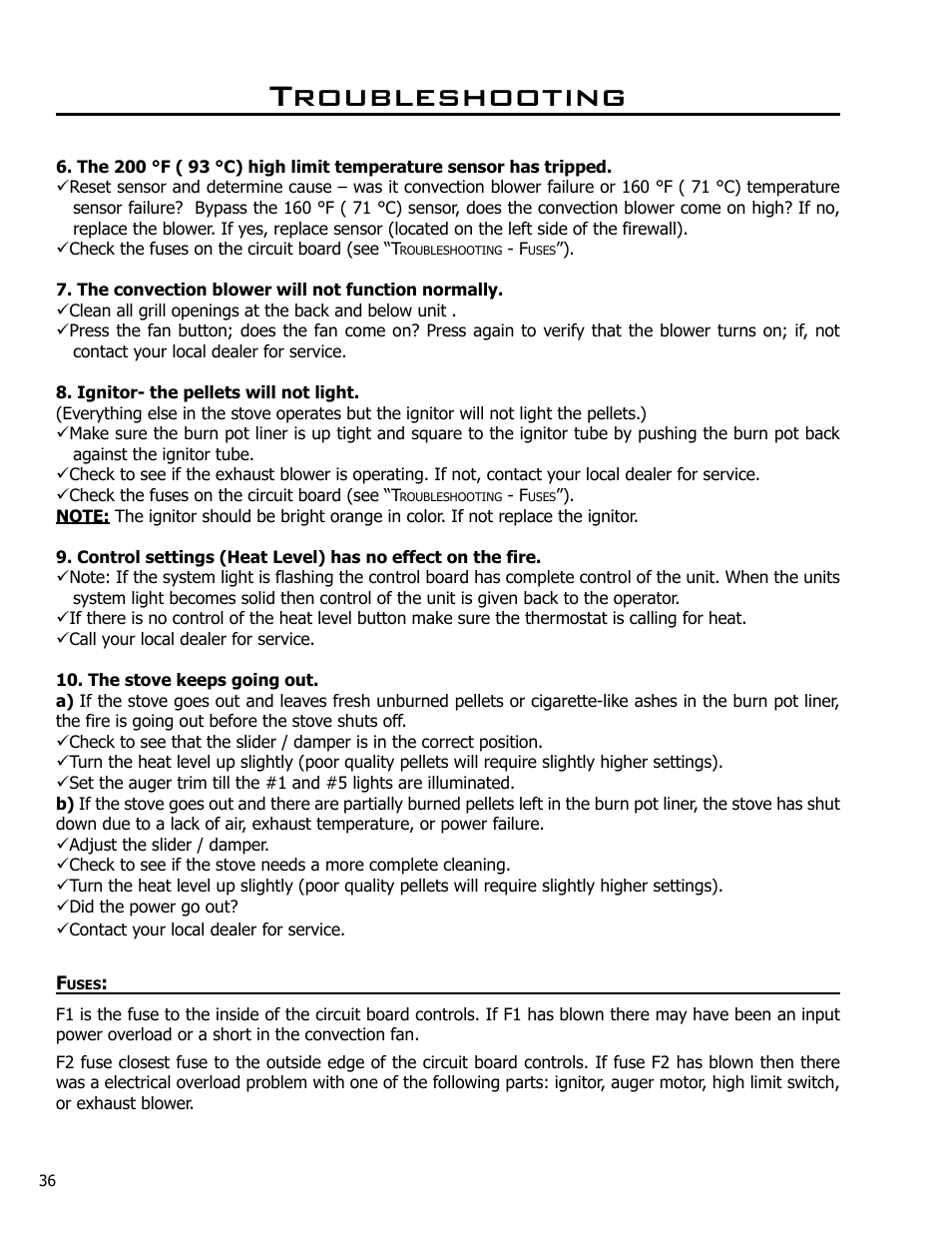 Fuses, Troubleshooting | Enviro Meridian User Manual | Page 36 / 44