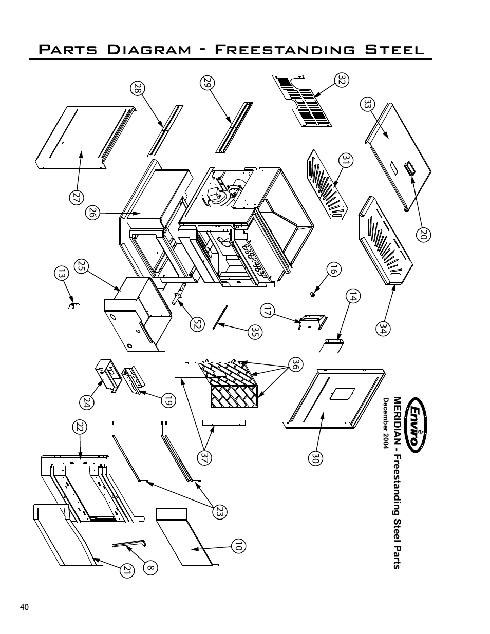 Parts diagram - freestanding steel | Enviro Meridian User Manual | Page 40 / 44