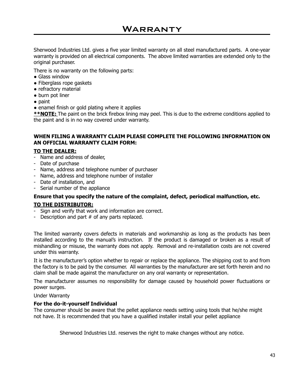 Warranty | Enviro Meridian User Manual | Page 43 / 44