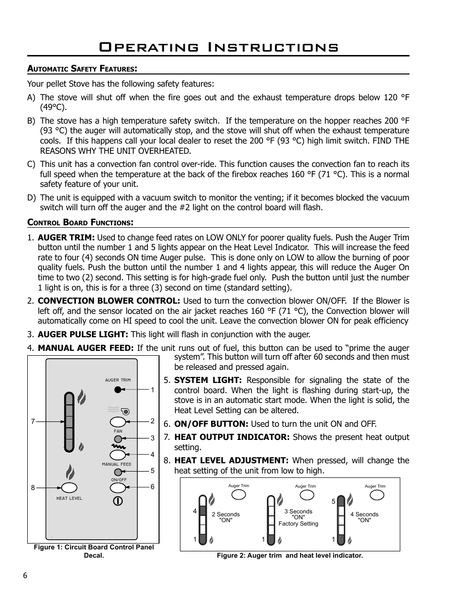 Operating instructions, Automatic safety features, Control board functions | Enviro Meridian User Manual | Page 6 / 44