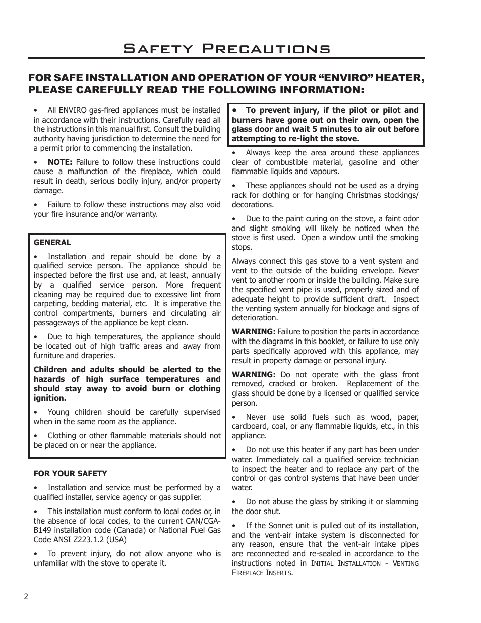Safety precautions | Enviro Sonnet C-11253 User Manual | Page 2 / 48
