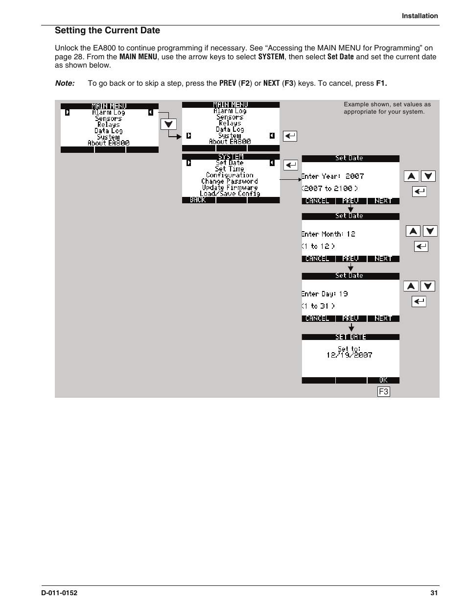 Setting the current date | Enviro EA800 User Manual | Page 35 / 98