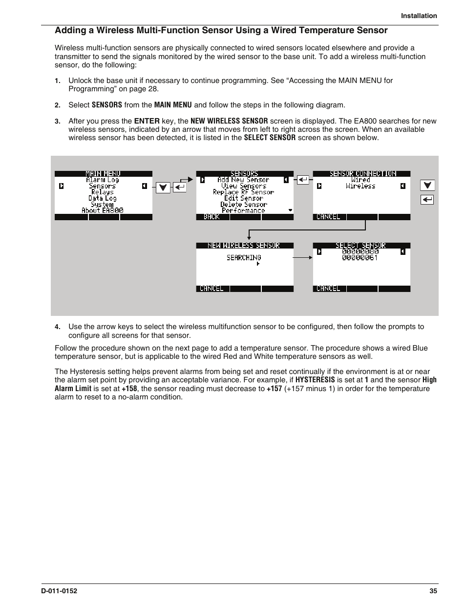 E “adding a wireless multi-function sensor, Adding a wireless multi-function sensor, E “adding a wireless multi-function | Enviro EA800 User Manual | Page 39 / 98