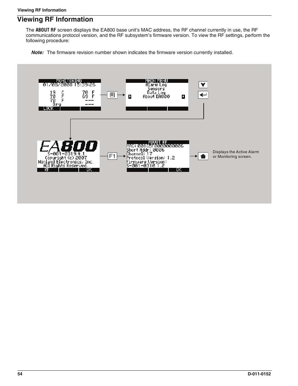 Viewing rf information | Enviro EA800 User Manual | Page 58 / 98