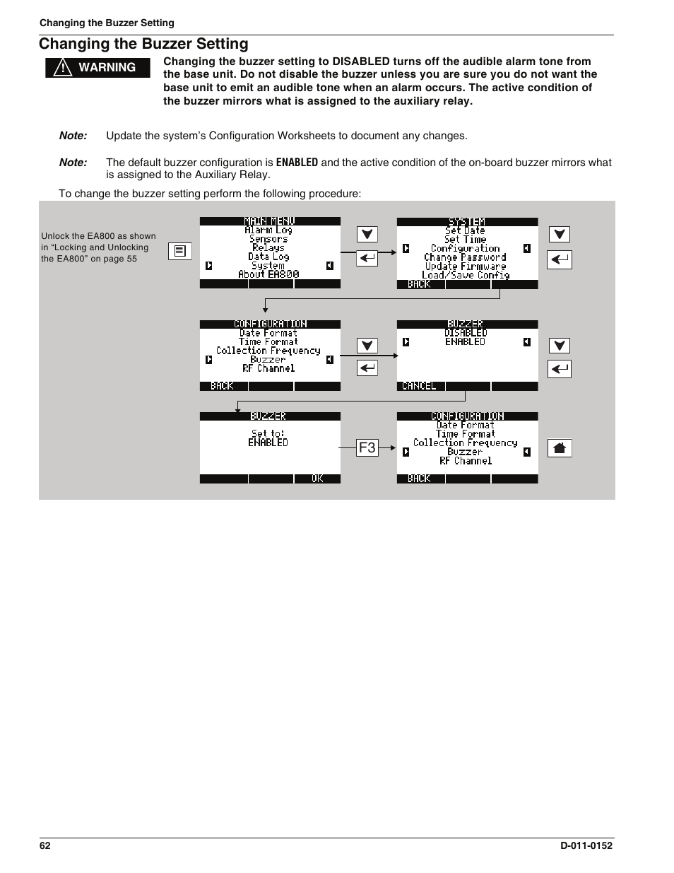 Changing the buzzer setting | Enviro EA800 User Manual | Page 66 / 98