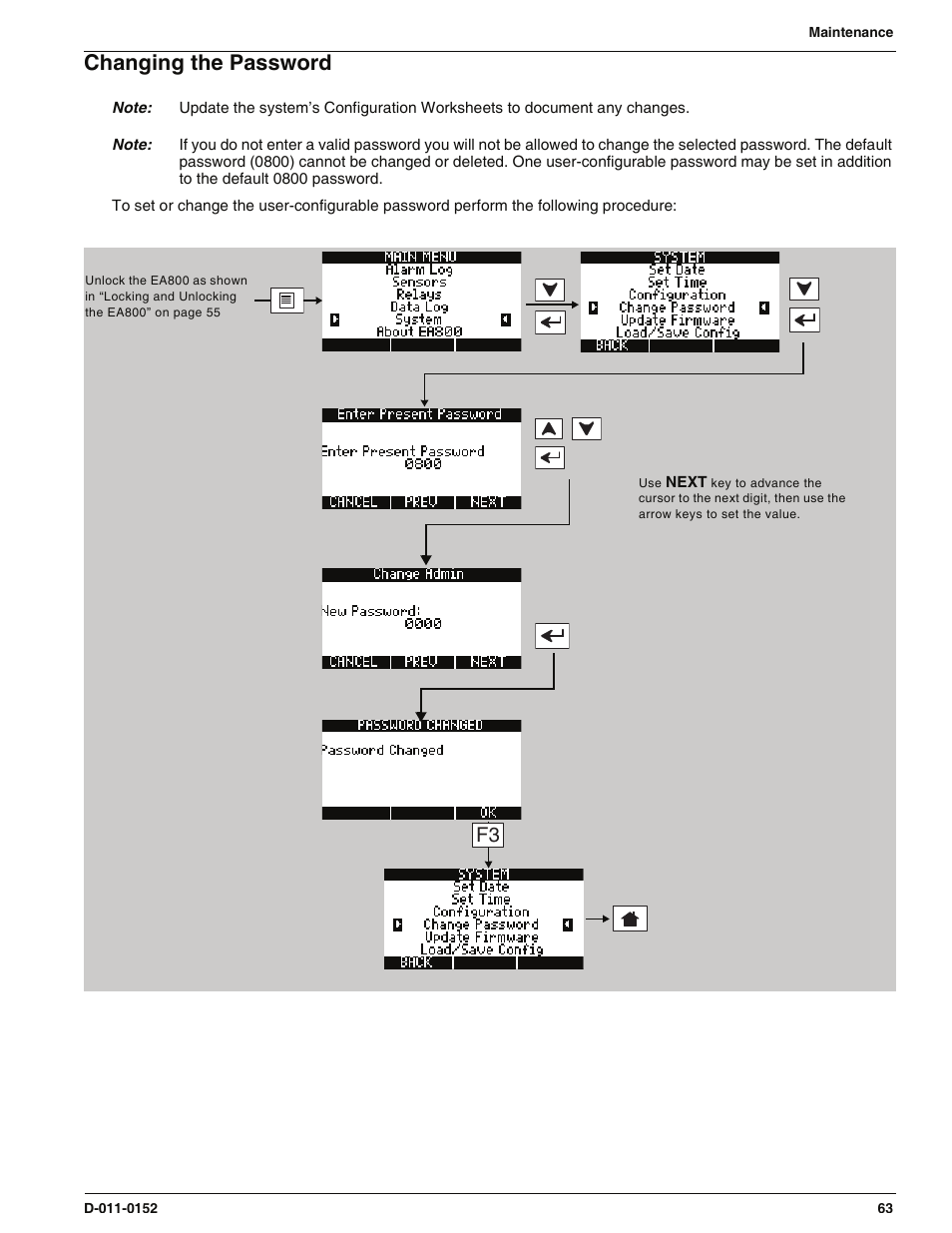 Changing the password | Enviro EA800 User Manual | Page 67 / 98