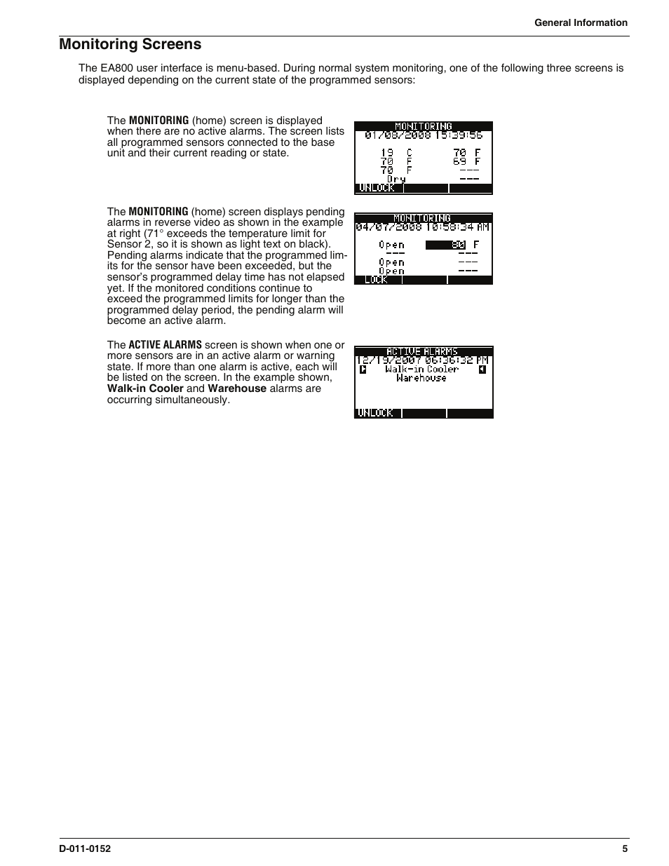 Monitoring screens | Enviro EA800 User Manual | Page 9 / 98
