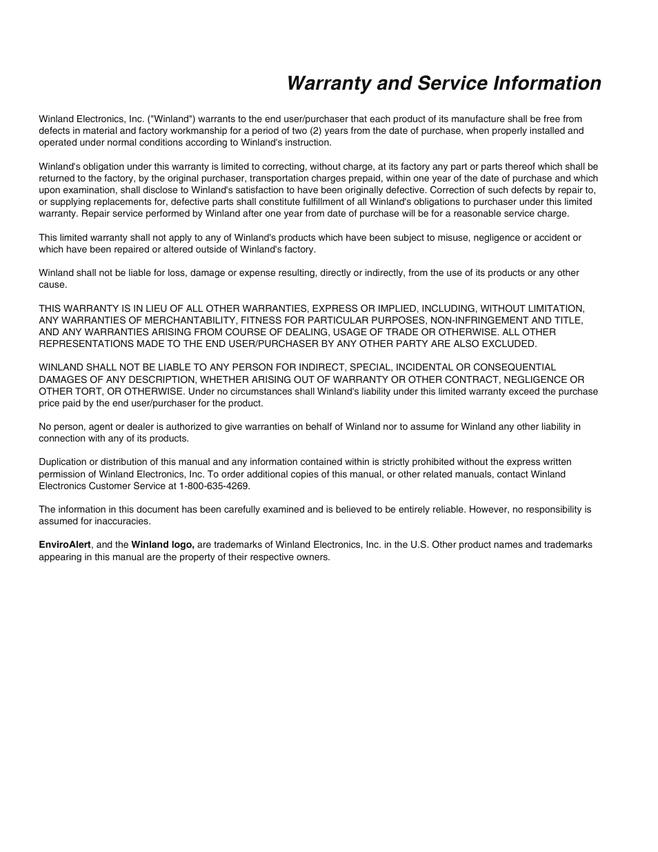 Warranty and service information | Enviro EA800 User Manual | Page 97 / 98