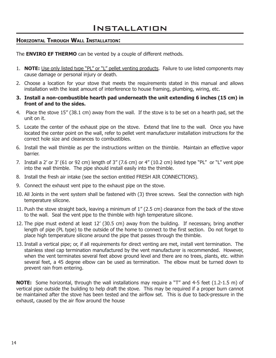 Installation | Enviro EF THERMO 28 User Manual | Page 14 / 27