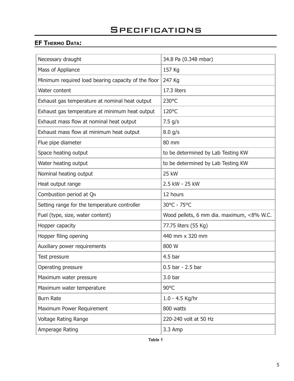 Specifications | Enviro EF THERMO 28 User Manual | Page 5 / 27