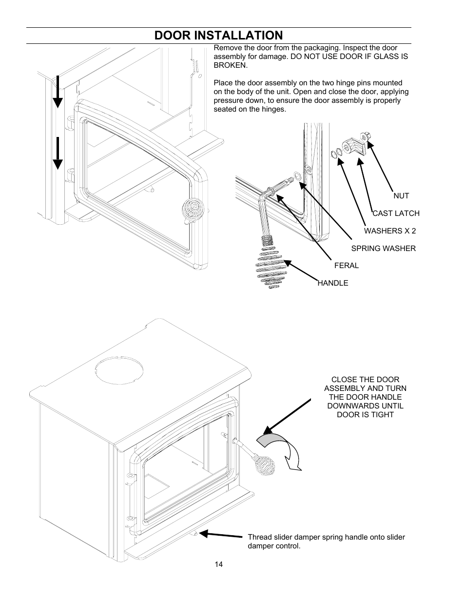 Door installation | Enviro ENVIROFIRE 1600 User Manual | Page 14 / 19