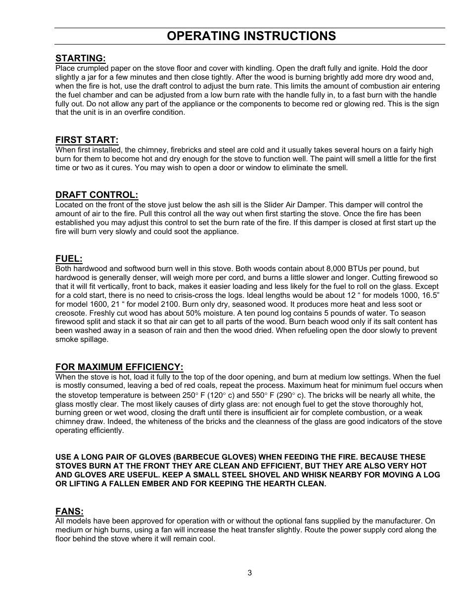 Operating instructions | Enviro ENVIROFIRE 1600 User Manual | Page 3 / 19