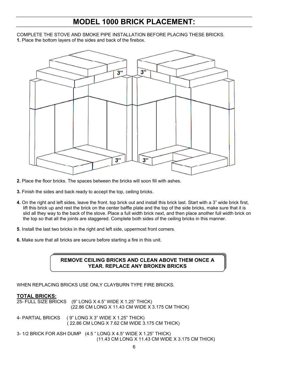 Model 1000 brick placement | Enviro ENVIROFIRE 1600 User Manual | Page 6 / 19