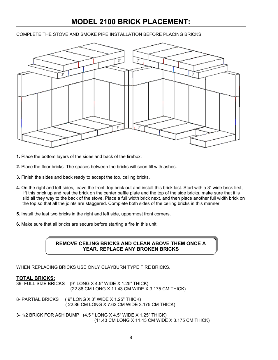 Model 2100 brick placement | Enviro ENVIROFIRE 1600 User Manual | Page 8 / 19