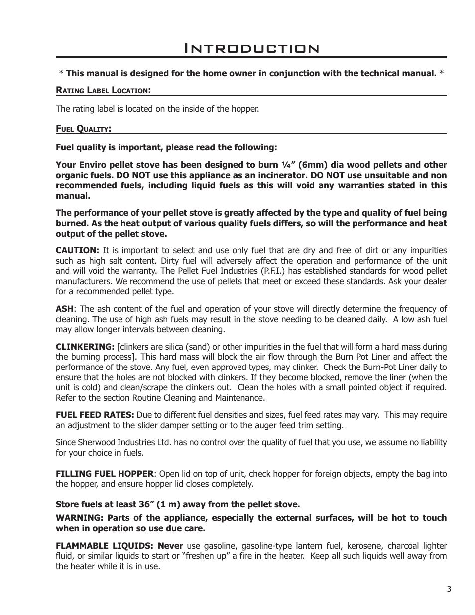 Introduction, Rating label location fuel quality | Enviro C-11256 User Manual | Page 3 / 16