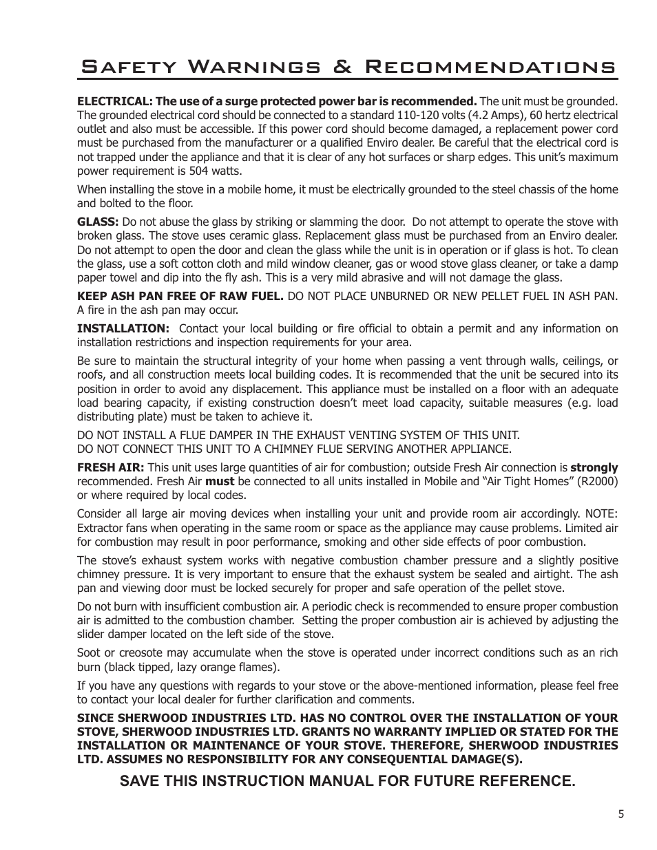 Safety warnings & recommendations, Save this instruction manual for future reference | Enviro C-11256 User Manual | Page 5 / 16