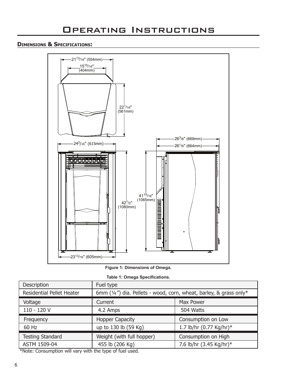 Dimensions & specifications, Operating instructions | Enviro C-11256 User Manual | Page 6 / 16