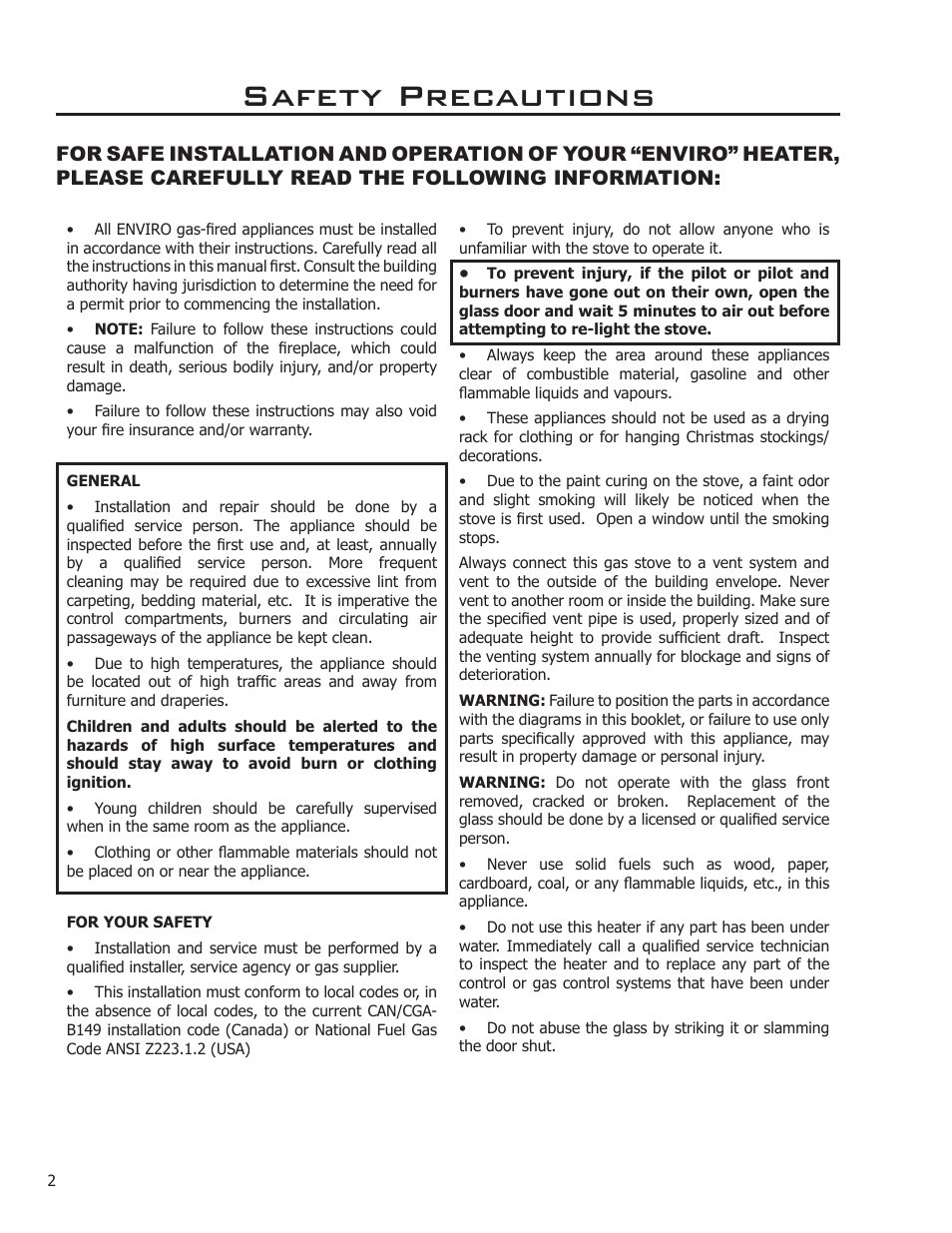 Safety precautions | Enviro EG40-070 User Manual | Page 2 / 36