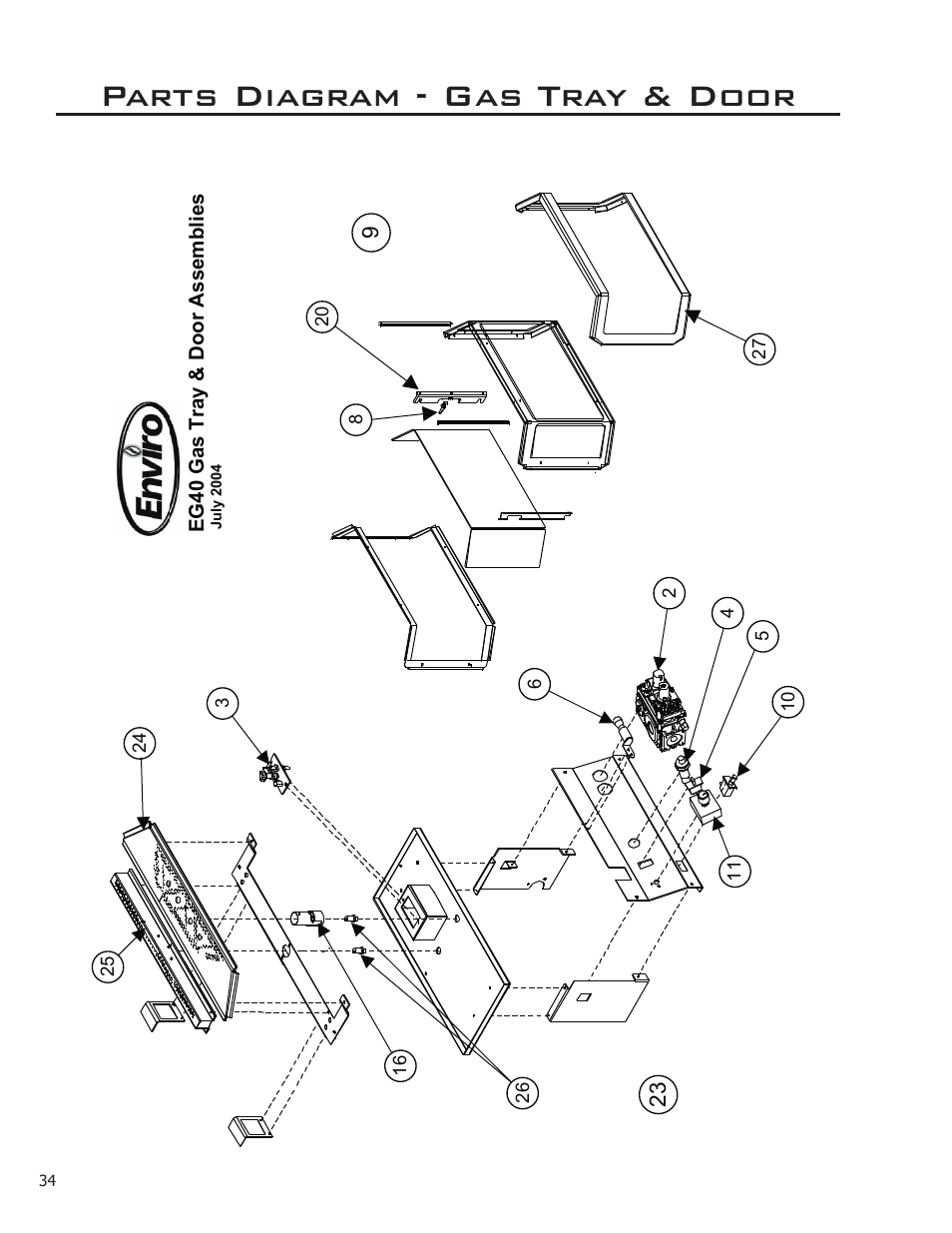 Parts diagram - gas tray & door | Enviro EG40-070 User Manual | Page 34 / 36