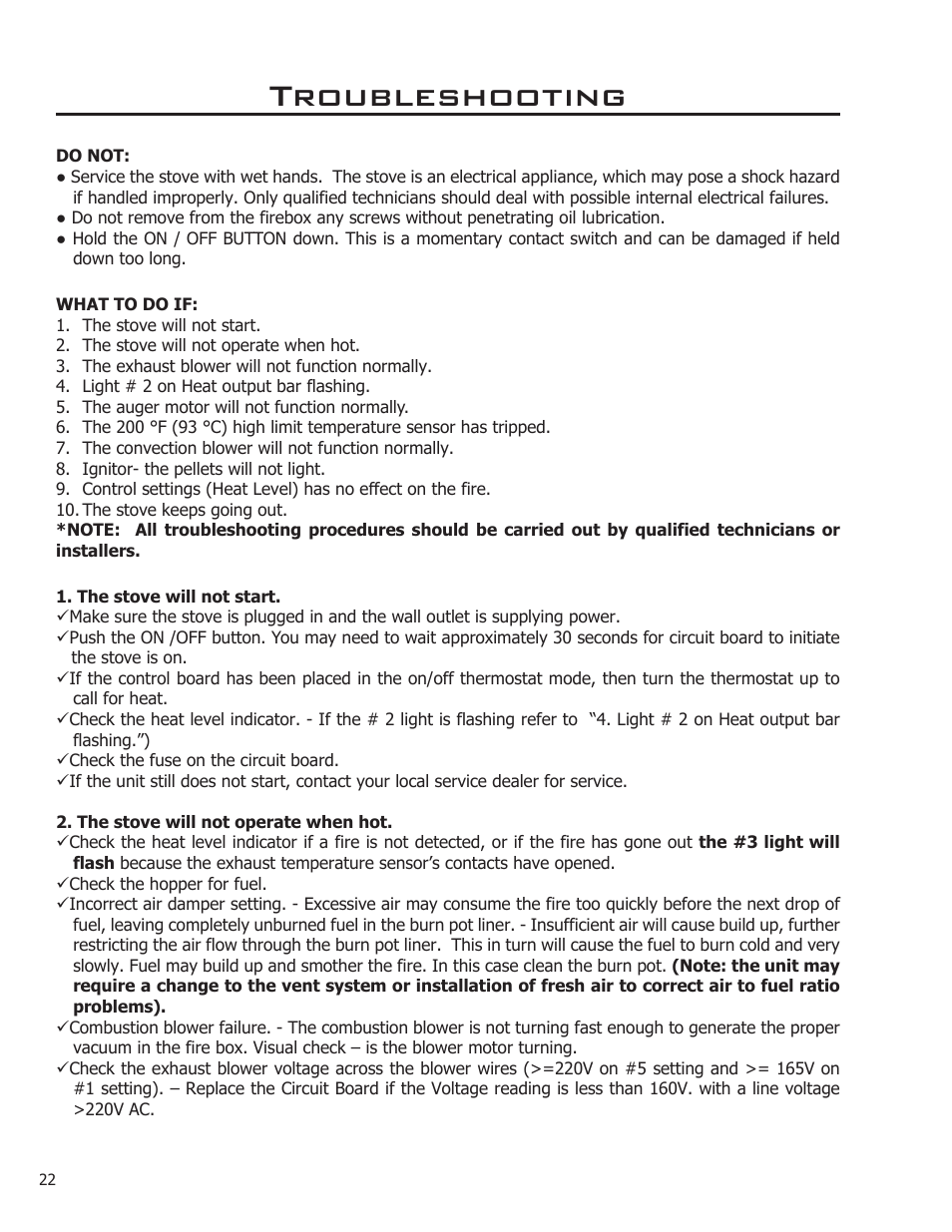 Troubleshooting | Enviro WINDSOR 50-1578 User Manual | Page 22 / 31